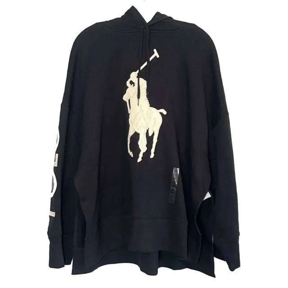 Polo Ralph Lauren Big Pony Black Hoodie Poncho Sweatshirt SZ M/L
